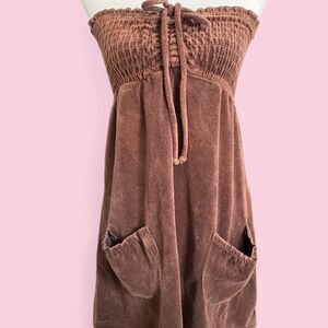 Vintage Y2K Strapless Terry Cloth Brown Mini Dress